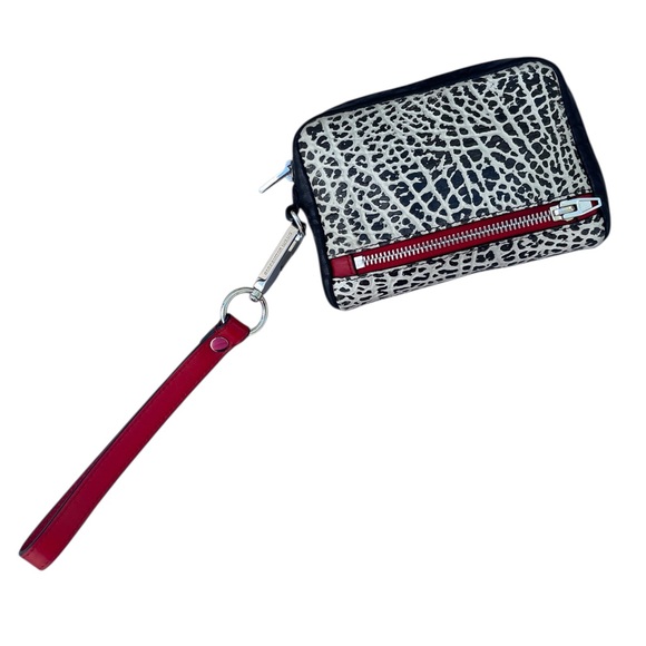 Alexander Wang Fumo Black White Red Embossed Leather Wristlet Zip Around Wallet - Picture 1 of 17
